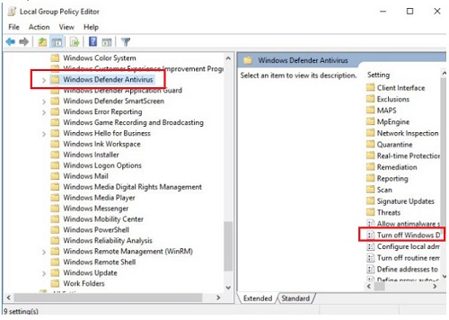 MSMPENG-ryhmäkäytäntö Windows Defender