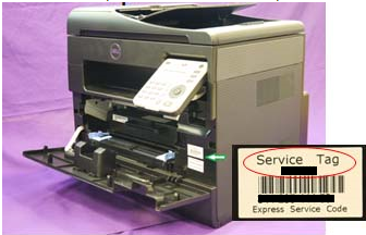 Exemple de numéro de série dans le compartiment de toner avant