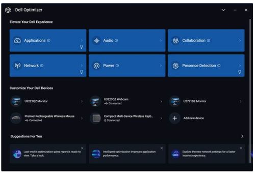 Gebruikersinterface van Dell Optimizer