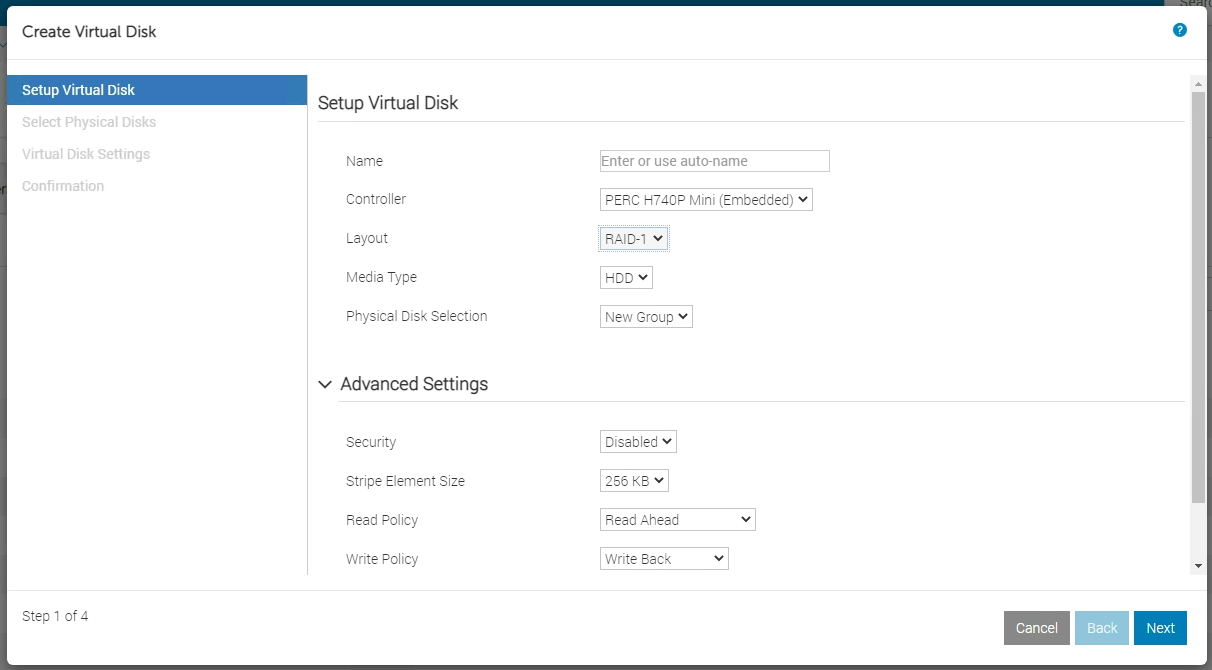 5.10.00.00 이상 버전의 Create Virtual Disk 속성