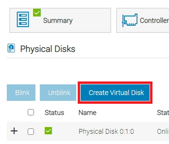 Knapp för att skapa virtuell disk 5.10.00.00 och senare