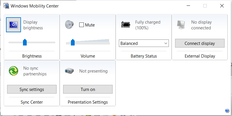 Windows Mobility Center