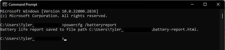 Akkubericht mit der Eingabeaufforderung bei Windows
