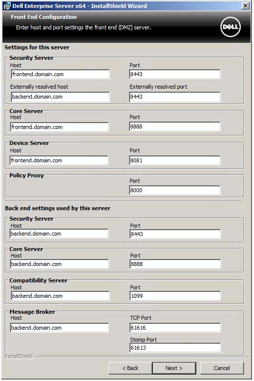 Optional hostnames and ports to edit