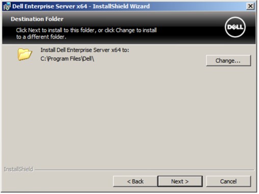 Dell Data Protection Enterprise Edition Server destination folder screen