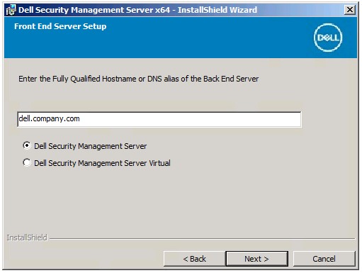 Beispiel für einen vollständig qualifizierten Hostnamen oder DNS-Alias des Back-End-Servers von Dell Data Security