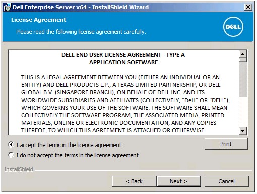 Eingabeaufforderung für Installations-EULA