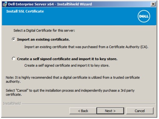 Optionen für Installationszertifikate