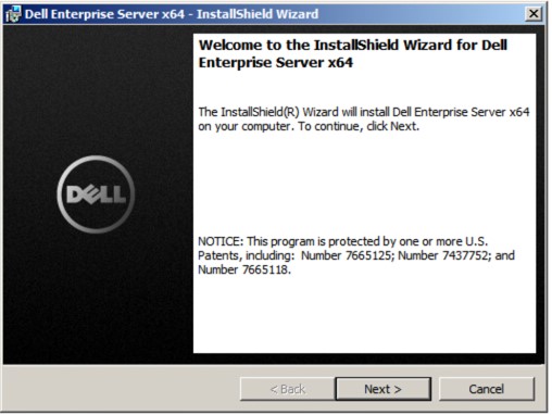 Ekran powitalny instalatora programu Dell Data Protection Enterprise Edition Server