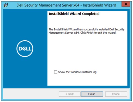 Ekran ukończenia kreatora instalacji InstallShield serwera Dell Security Management Server