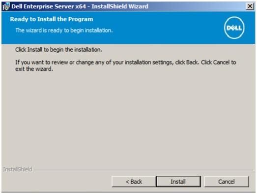 Ekran gotowości do instalacji serwera Dell Data Protection Enterprise Edition