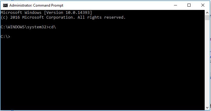 Prompt dei comandi nella directory principale