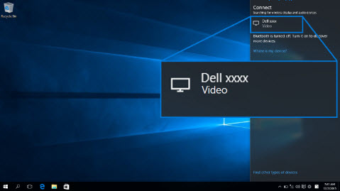 Dell Wireless-Monitor aufgelistet im Menü der Wireless-Displays in Windows 10