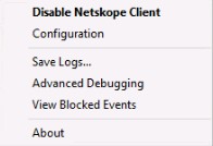 Menu contextuel du clic droit pour le client Netskope