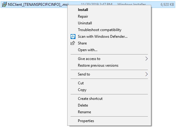 Menu Proprietà che si trova dopo aver cliccato con il pulsante destro del mouse sul programma di installazione