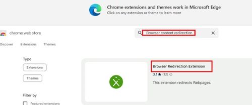 Escriba Redireccionamiento de contenido del navegador en el cuadro de búsqueda