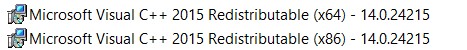 Microsoft Visual C++ için Programlar ve Özellikler girişleri