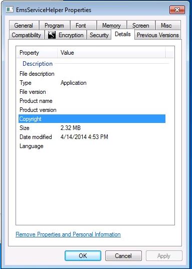 Vioittunut EMSServiceHelper.exe