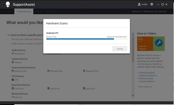 SupportAssist CPU stress test