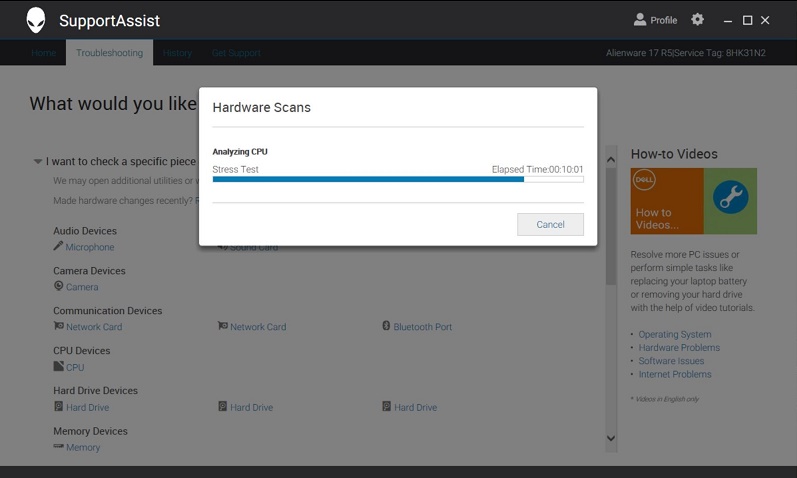 Running the SupportAssist CPU stress test