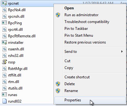 Propriedades rpcnet.exe