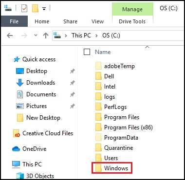 Utforskaren i Windows, Windows-mapp för C-enhet