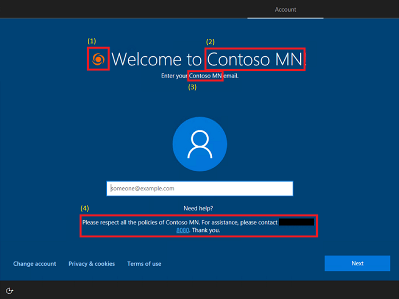 Ekran powitalny Contoso systemu Windows