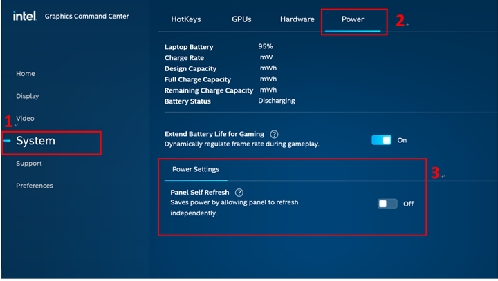 Disabling Panel Self-Refresh in the Intel Graphics Settings
