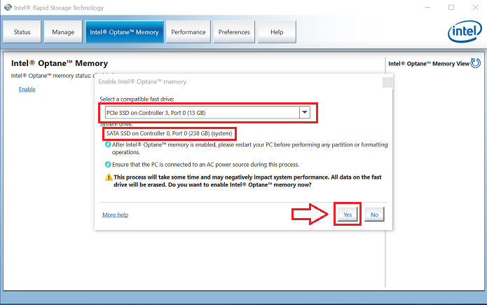 Intel Rapid Storage Technology Enable Intel Optane Memory