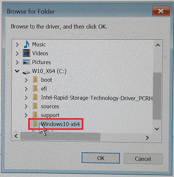 Selecting the Folder to locate the Windows files screen