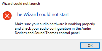 Wizard could not launch error when accessing the microphone