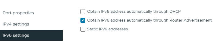 Screenshots of IPv6 settings
