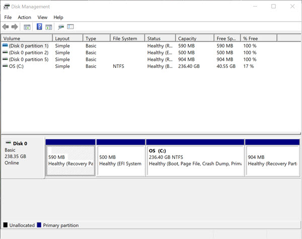 Gestion de disque sous Win10