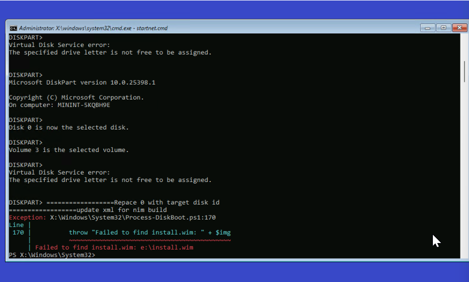 Impossibile trovare install.wim: e:\install.wim