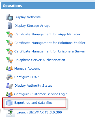 Opzione Esporta log e file di dati