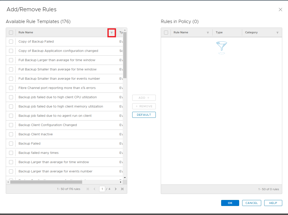 Filter Icon in Add/Remove Rules