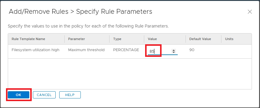 Specify Rule Parameter to set value