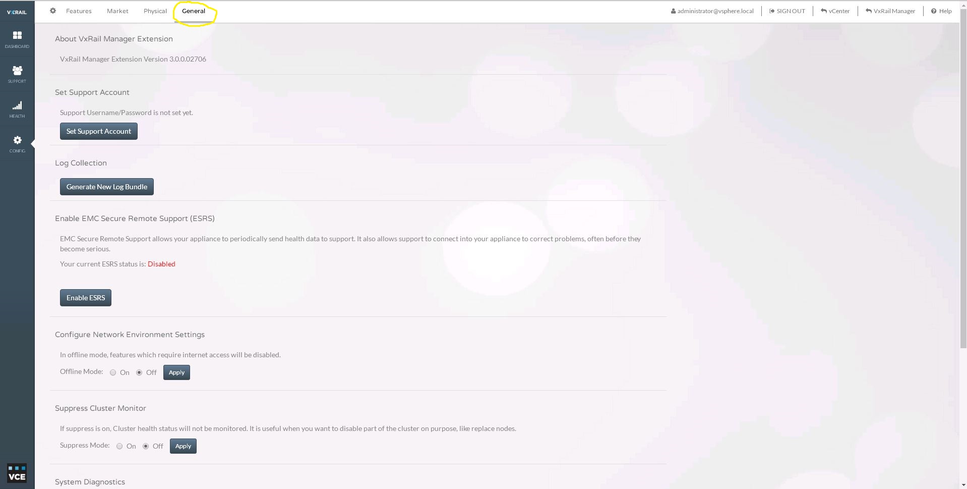 Congig 功能表中的「一般」標籤