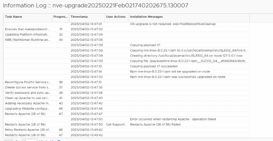 NVE-Upgradeworkflow in der AVI-Benutzeroberfläche