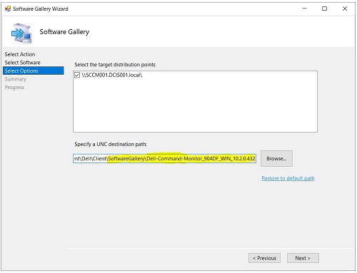 新しいUNC宛先パス