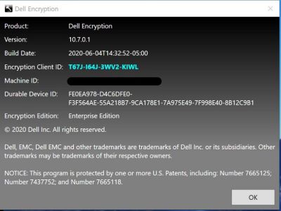 Статус активації Dell Data Encryption Shield ID