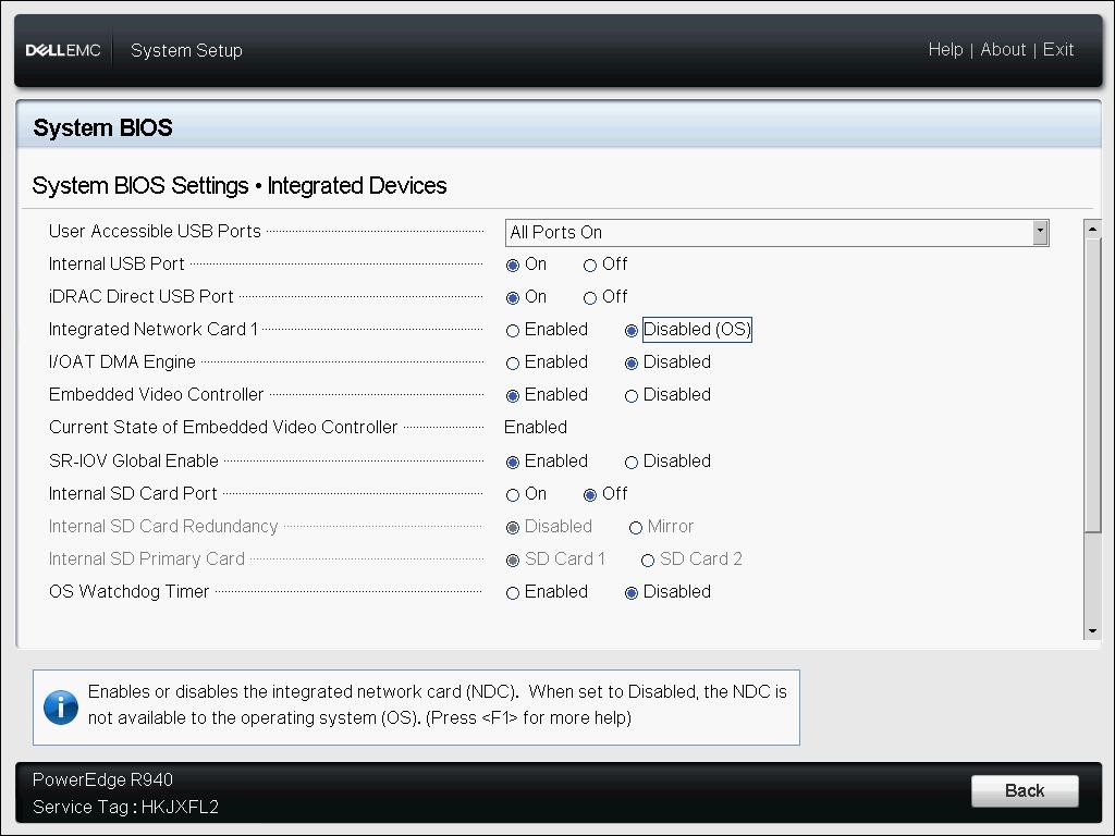Sección Dispositivos integrados de la pantalla de configuración del BIOS