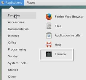 この図は、Live Image UI の [アプリケーション > お気に入り] でのターミナル選択を示しています