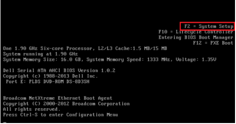 F2 para entrar na página System Setup durante o POST