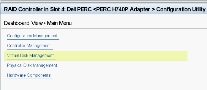 sélectionnez Gérer les propriétés du disque virtuel