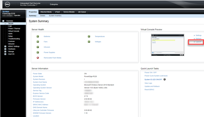 iDRAC8またはiDRAC7の［System Summary］