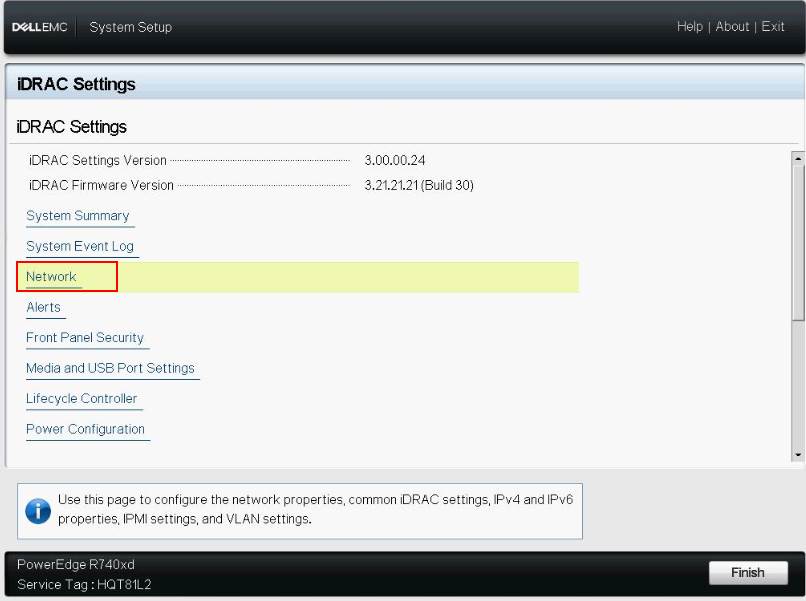 Configurazione del sistema, > iDRAC Settings > Network