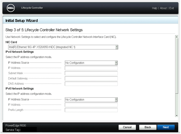 Configurações > do Lifecycle Controller > Configurações de rede do Lifecycle Controller