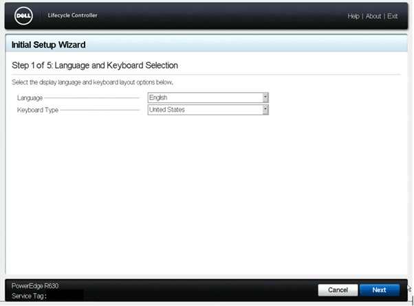 Configurações do > Lifecycle Controller > Seleção de idioma e teclado