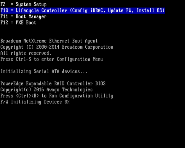 F10 under valg av POST Lifecycle Controller